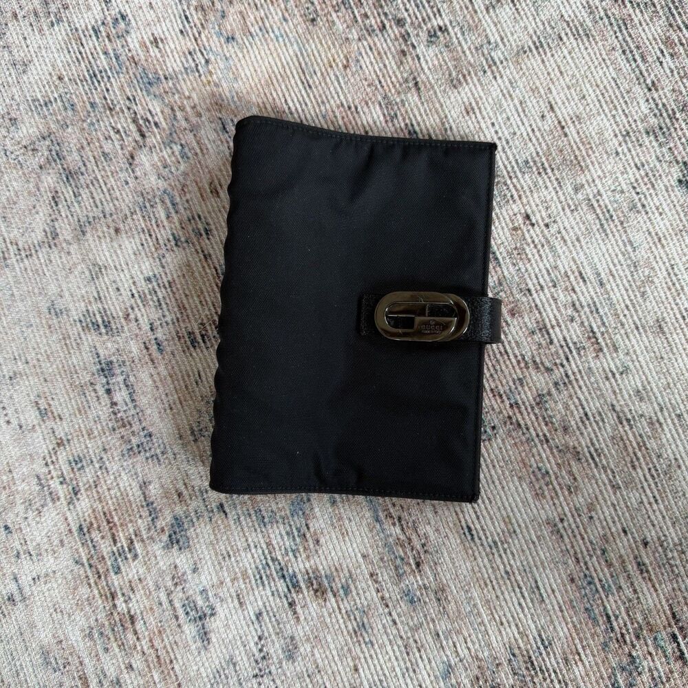 Gucci Pocket Agenda Cover Black Leather Planner Organizer Vintage Made in Italy